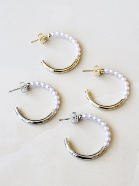 Pearl Halfway Hoop Earring