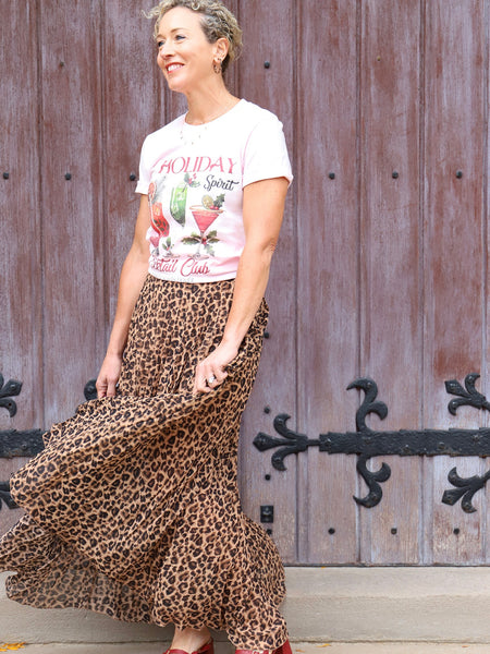 Leopard Animal Print Pleated Maxi Skirt