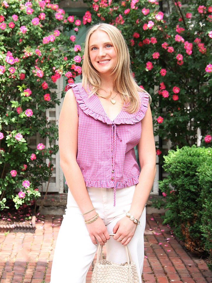 Ruffled Collar Plaid Blouse