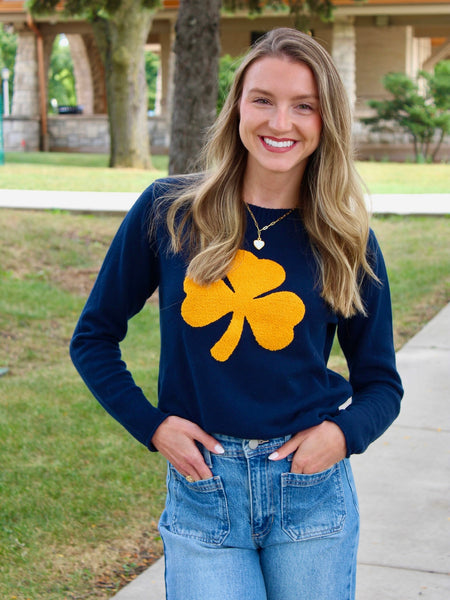 Chenille Shamrock Crewneck Sweater - Navy
