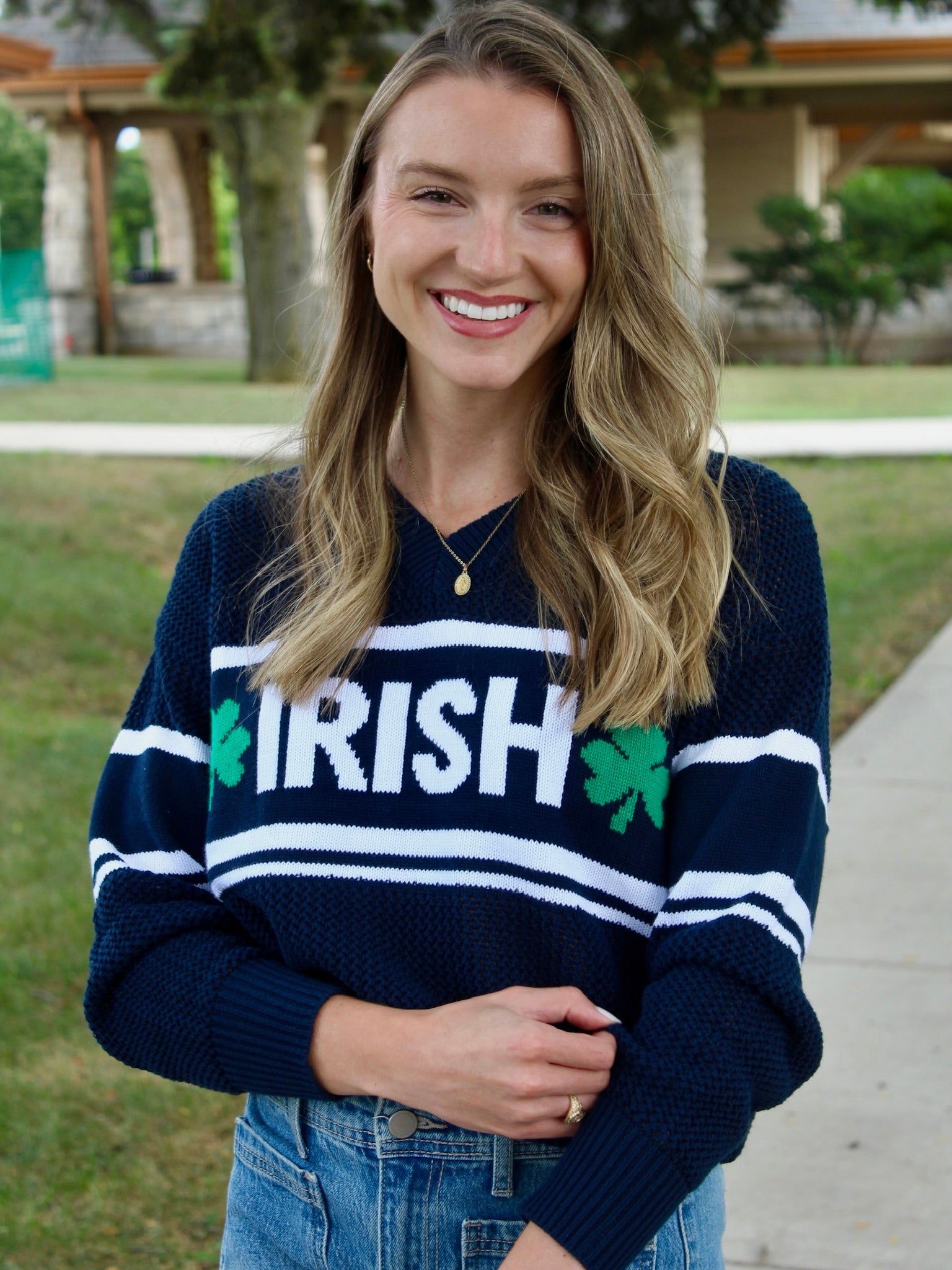 Irish Shamrock Crochet Open Knit Sweater