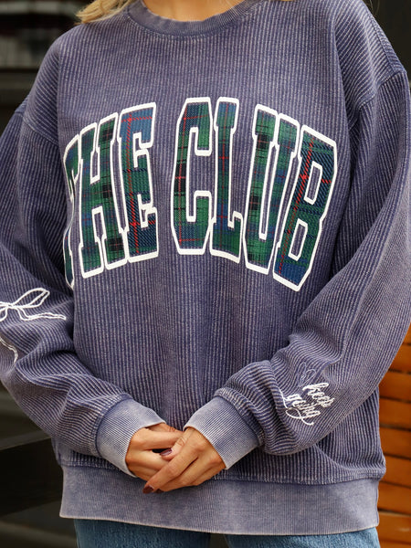 {Broken Hearts Club} The Club Varsity Plaid Corded Crew