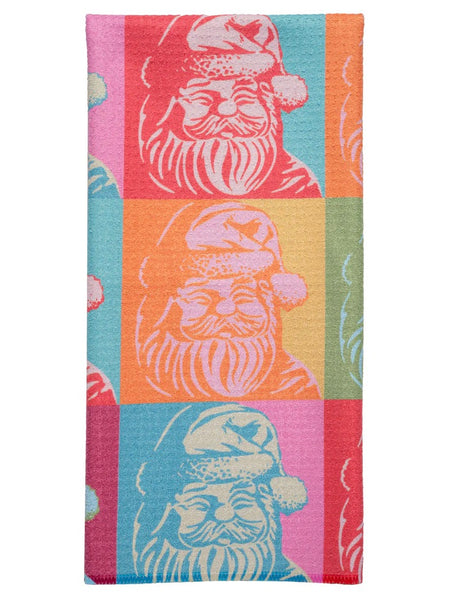 Waffle Weave Tea Towel Retro Santa