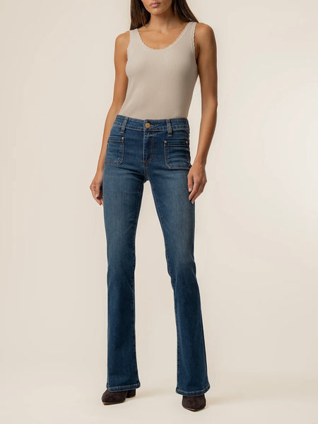 Kut Jeans Natalie Mid Rise Flare with Patch Pocket Clean Hem
