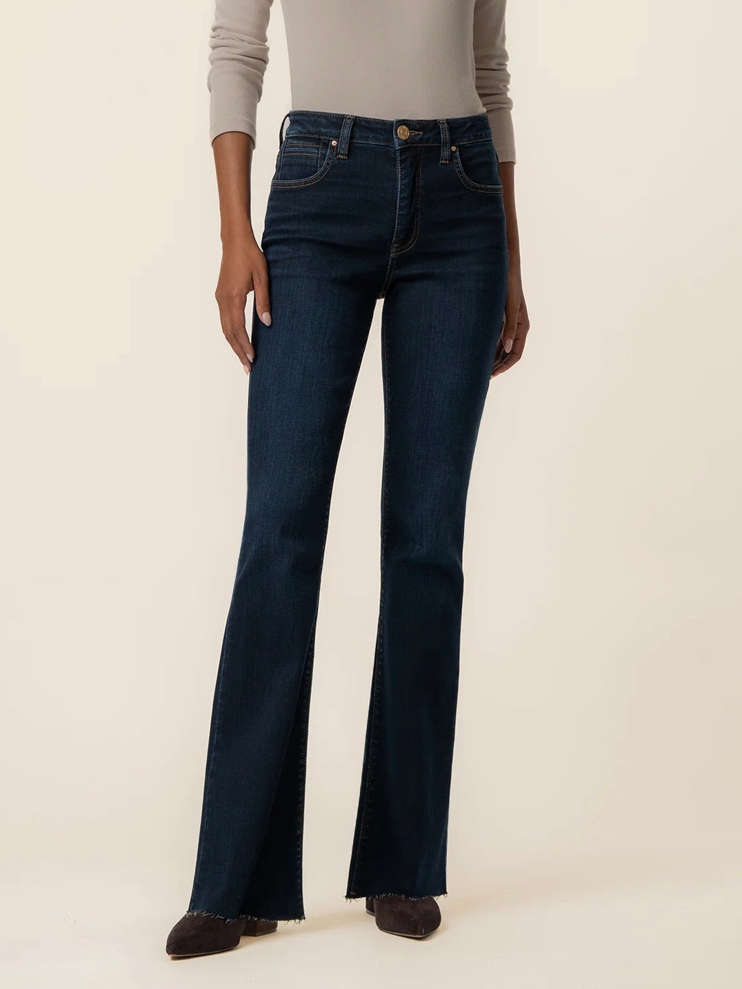 Kut from the Kloth Ana High Rise Fab Ab Flare with Raw Hem