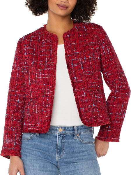 {Liverpool} Collarless Jacket with Frayed Edges