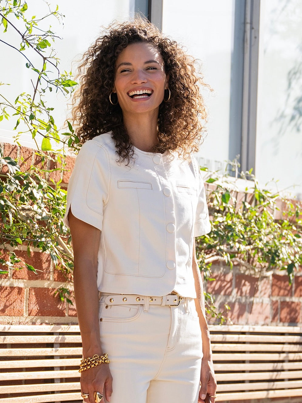 {Liverpool} Collarless Short Sleeve Cropped Jacket