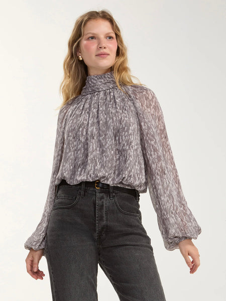 Liverpool Shirred Mock Neck Woven Top