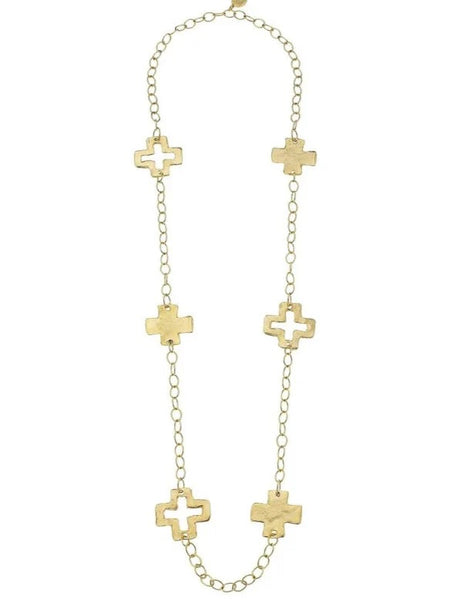 {Susan Shaw} Gold Cross + Cotton Pearl Chain Necklace