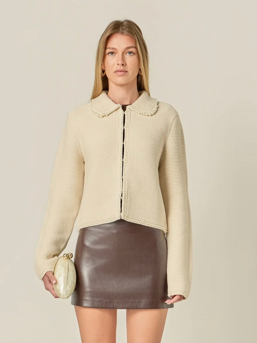 Avery Girl Pearl Trim Cardigan