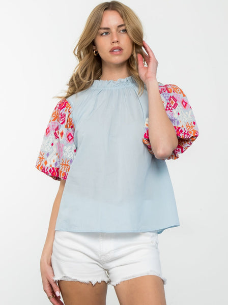 Dalton Embroidered Puff Sleeve Top