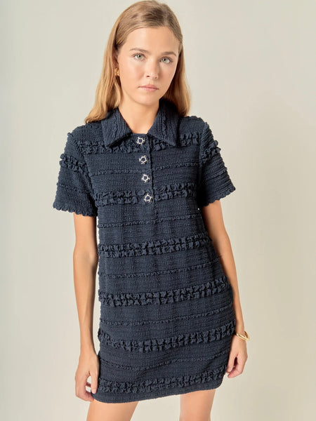Erin Embroidered Textured Mini Dress