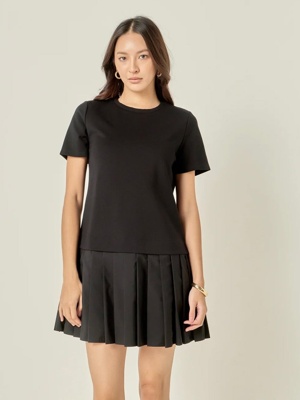 Mixed Media Pleated Mini Dress
