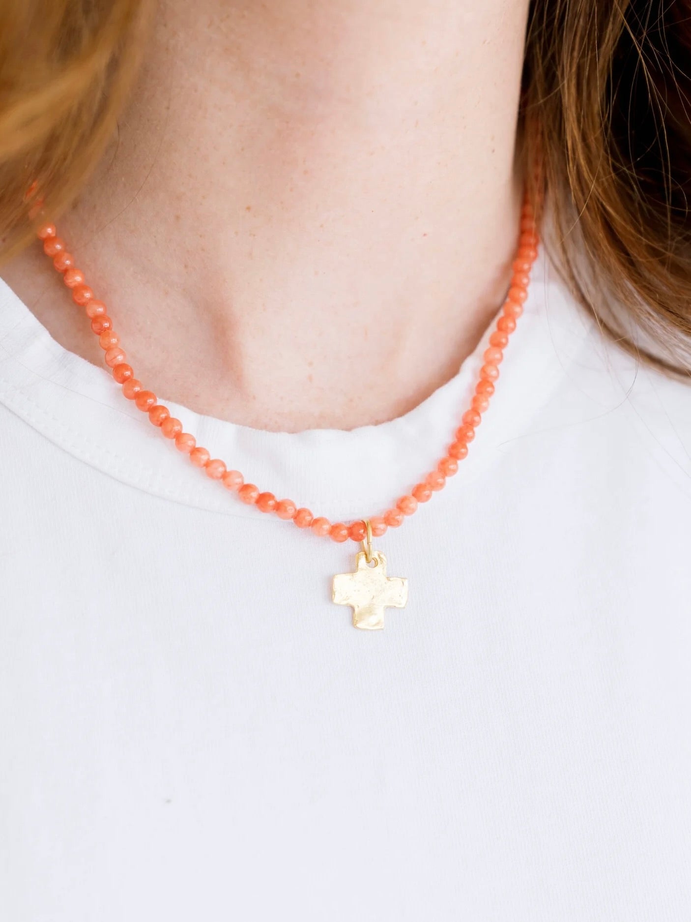 Susan Shaw Gold Cross Beaded Necklace