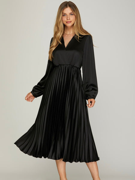 Surplice Pleated Midi Dress