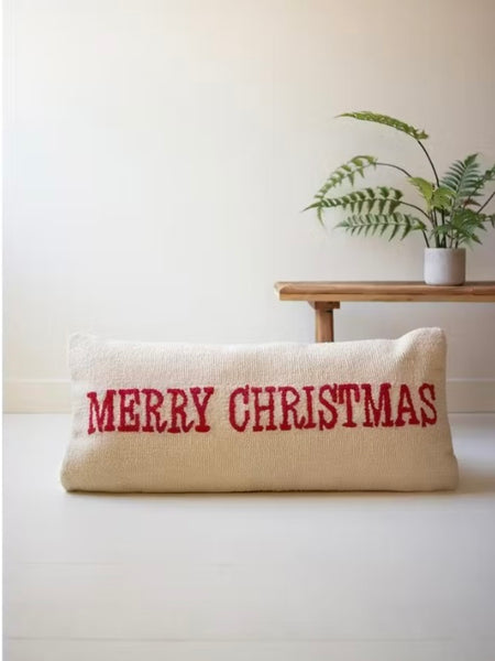 Merry Christmas Hand Hooked Pillow