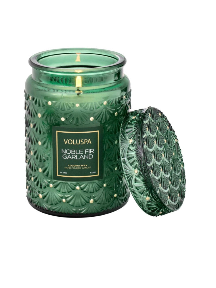 Voluspa :  Holiday 18oz. Glass Candle - Noble Fir Garland