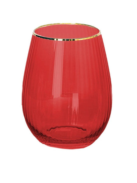 Holiday Ribbed Stemless Wine Glass