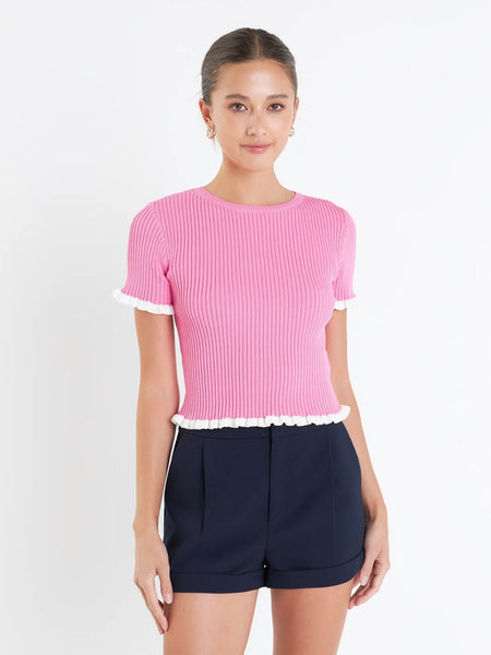 Pink Ribbed Contrast Sweater