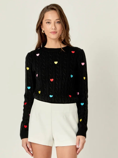 Heart Embroidery Knit Sweater