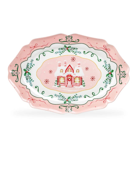 Christmas House Pink Serving Platter