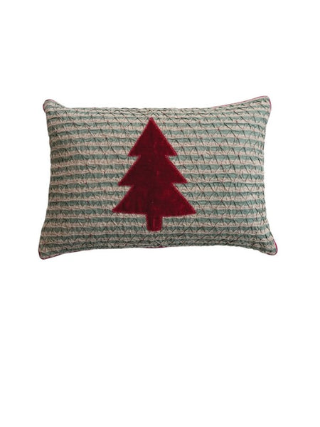 Smocked Lumbar Pillow with Appliquéd Trees