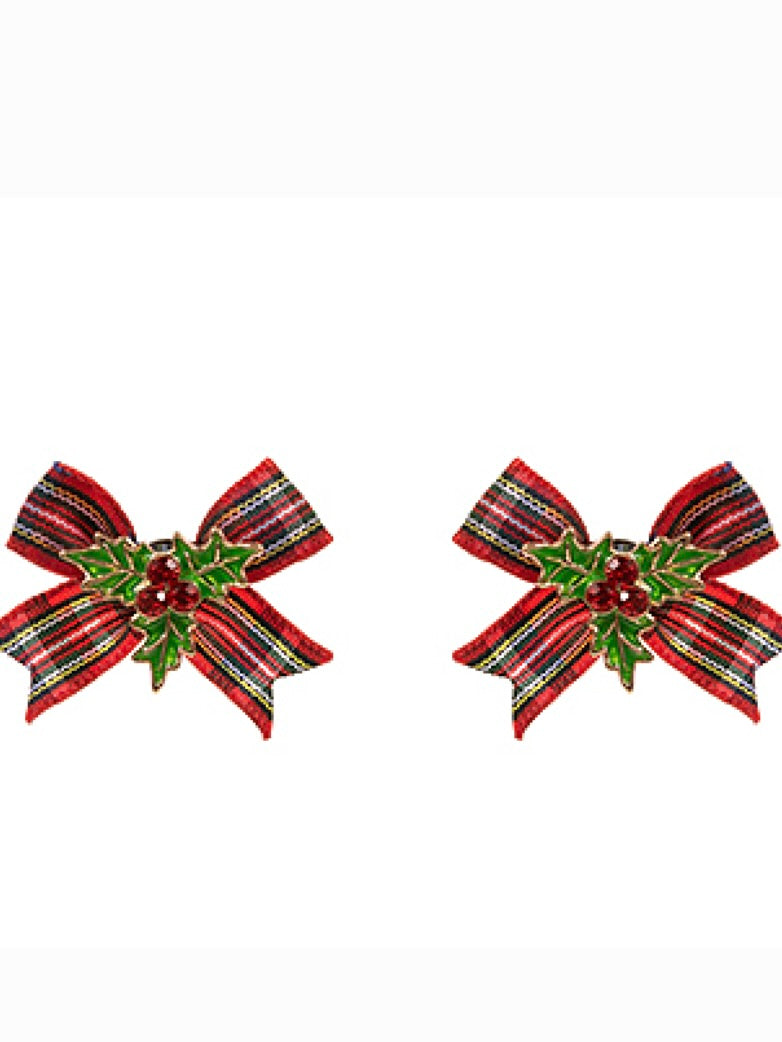 Christmas Holly Bow Studs