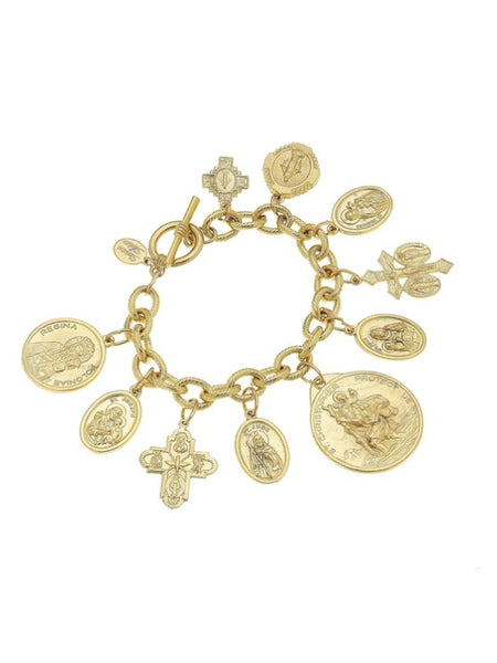 {Susan Shaw} Gold Saints Charm Bracelet
