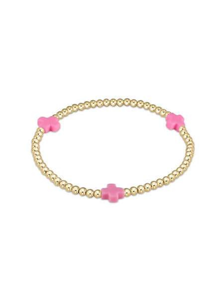 {enewton} Signature Cross Gold Pattern 3mm Bead Bracelet - Bright Pink