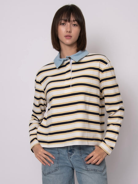 Nadine Long Sleeve Denim Polo Top