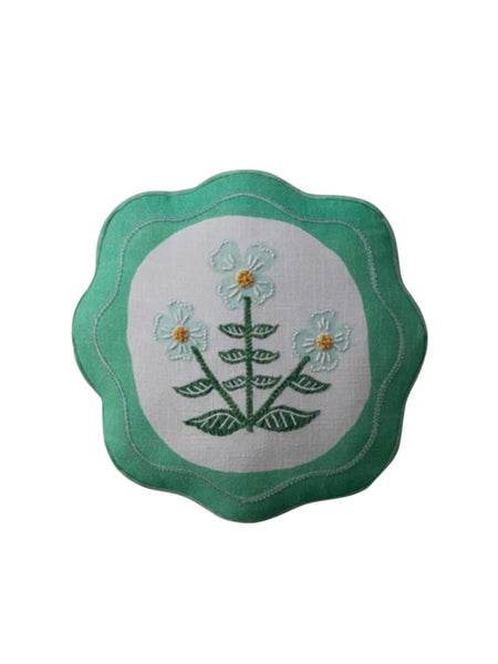 Scallop Pillow with Embroidery & Velvet