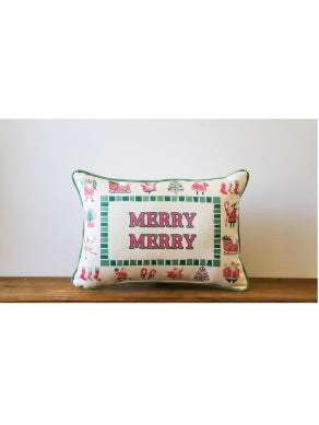 Merry Merry Doodle Border Pillow