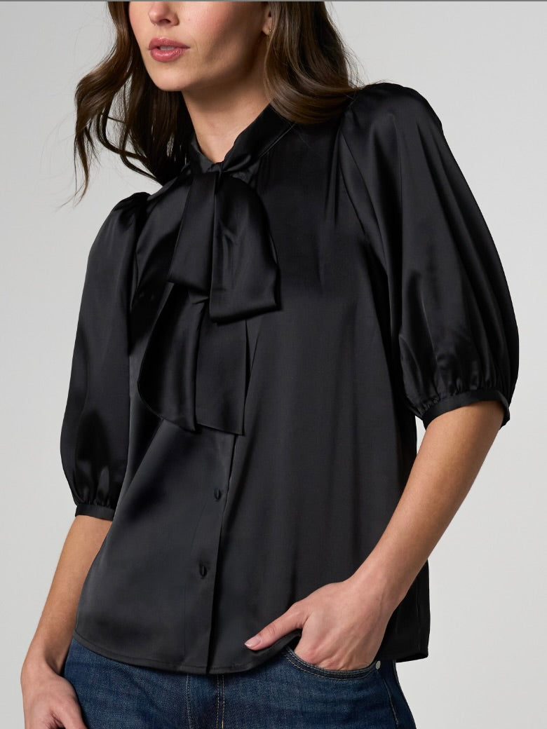 Liverpool Elbow Length Puff Sleeve Button Front Top