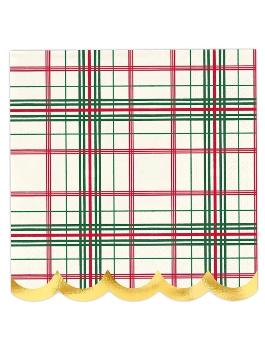 Ivory Plaid Cocktail Napkin