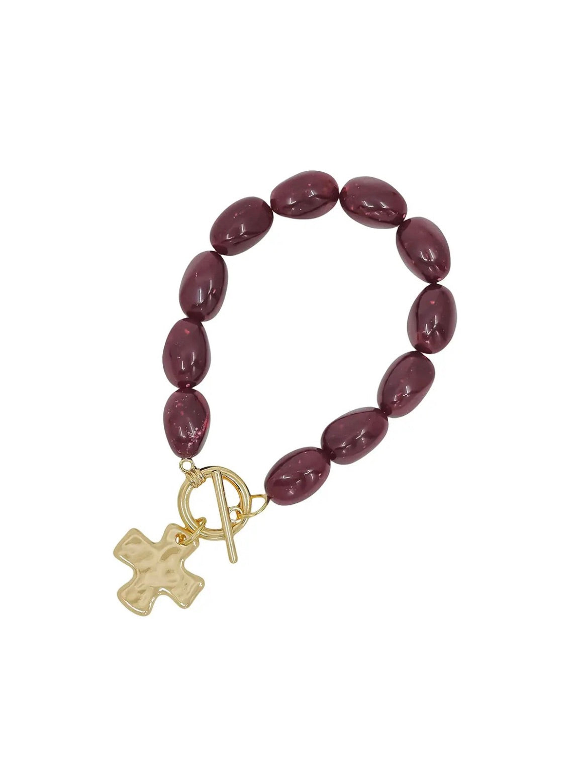 Oval Resin Beaded Bracelet with Cross