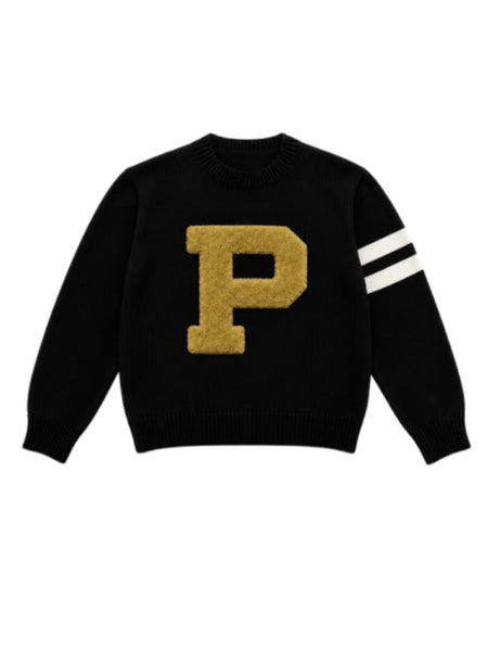 Custom Purdue Chenille Varsity Stripe Sweater