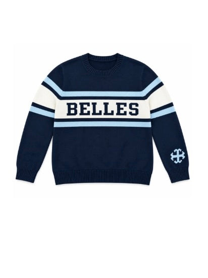 * PRE-ORDER * Custom Belles Collegiate Stripe Crew Sweater