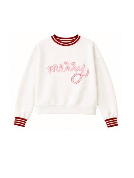 Custom Merry Chenille Stripe Crew Sweatshirt