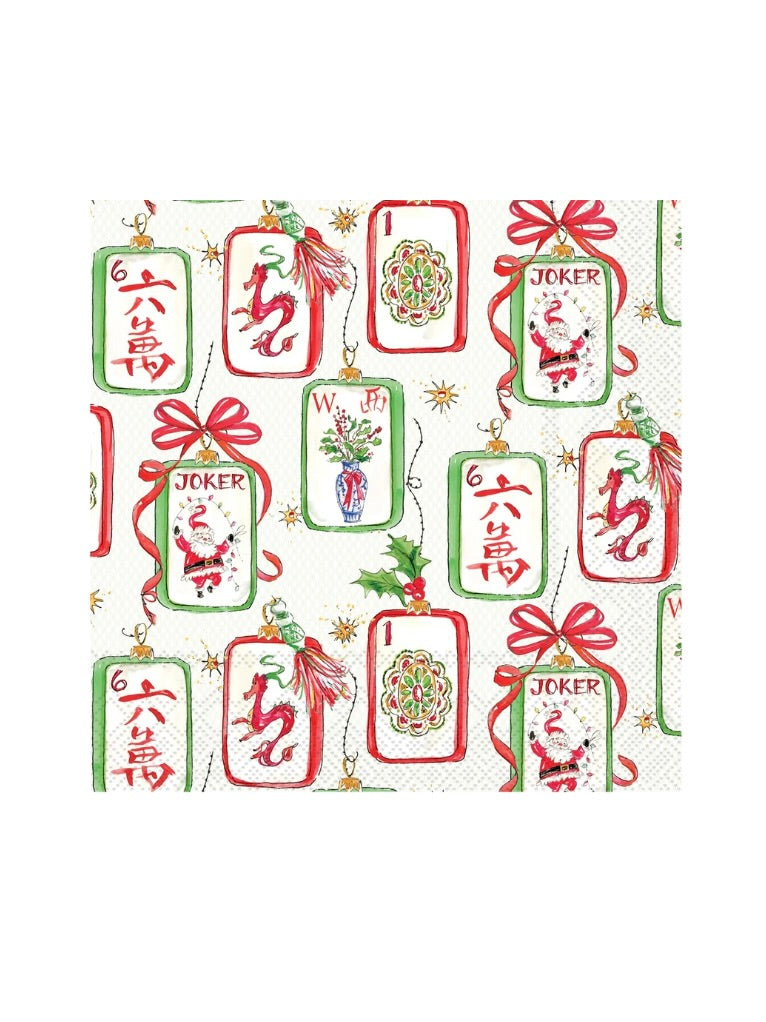 Mahjong & Santa Paper Cocktail Napkin