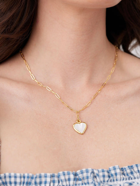 Susan Shaw Small Mother of Pearl Heart Paperclip Necklace