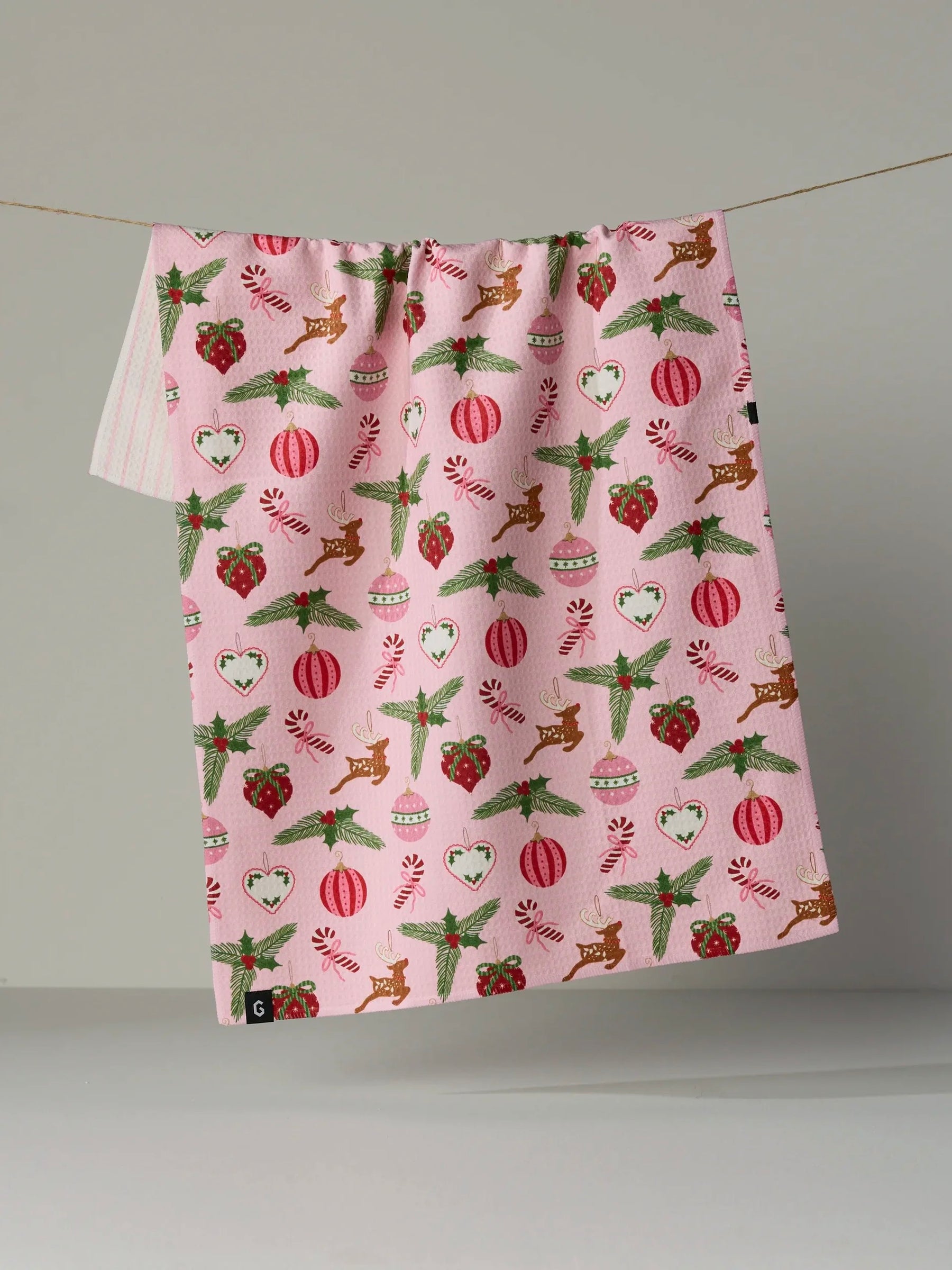 Geometry Holiday Pink Tidings LUXE Tea Towel