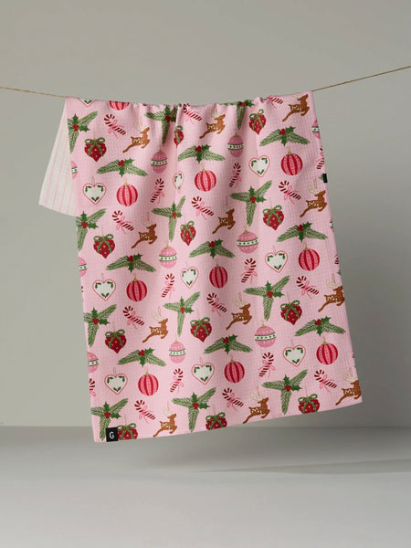 Geometry Holiday Pink Tidings LUXE Tea Towel