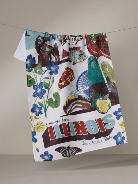 Geometry Greetings From Illinois Tea Towel