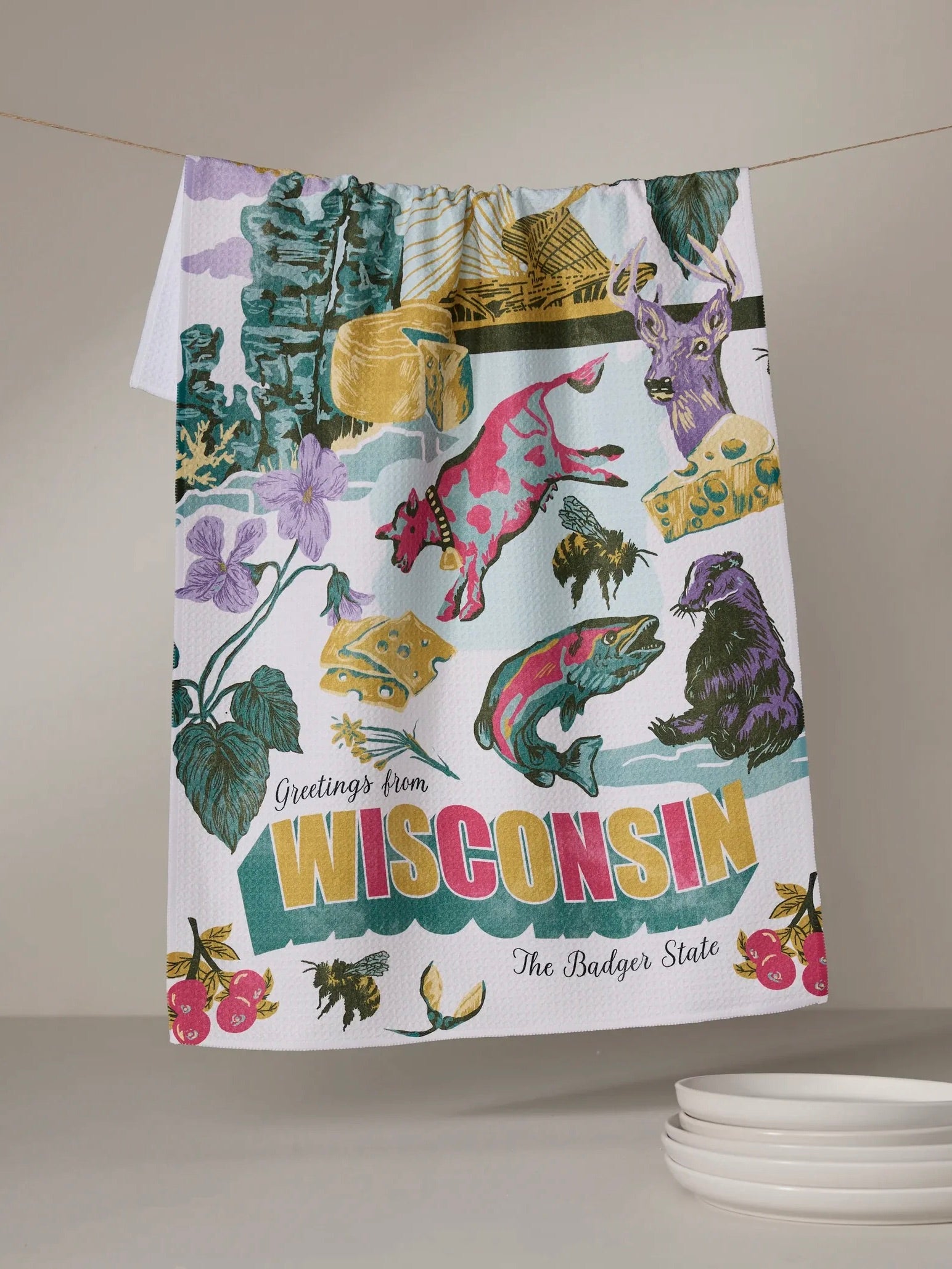 Geometry Greetings From Wisconsin Tea Towel