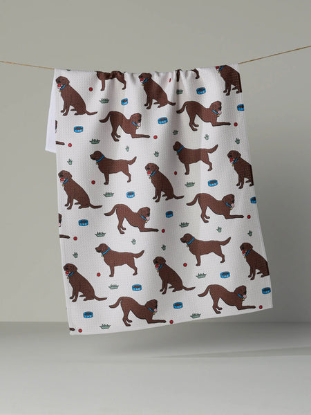 Geometry Chocolate Lab Pals Tea Towel