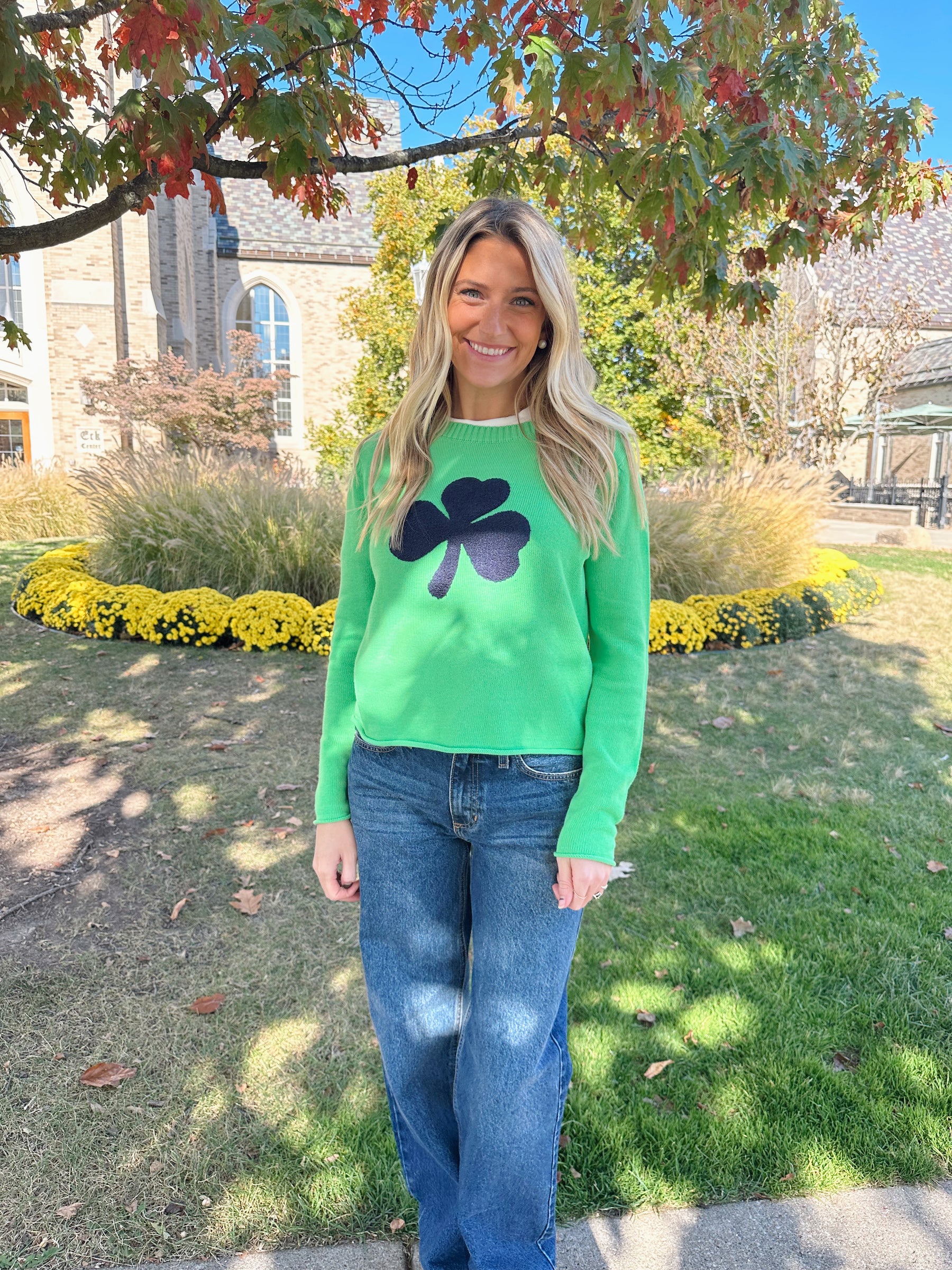 Chenille Shamrock Crewneck Sweater