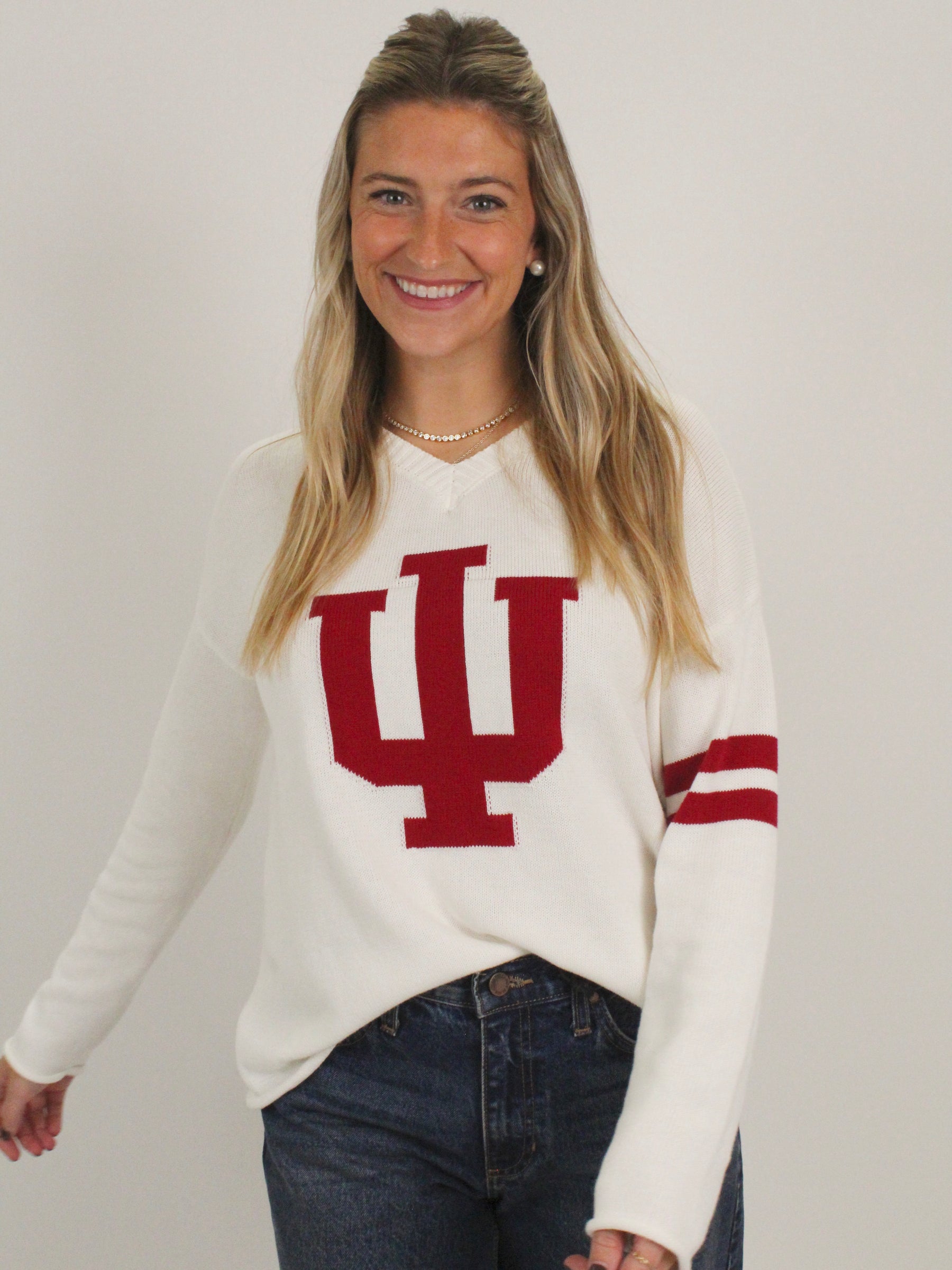 Indiana IU Cream & Crimson Varsity Crewneck Sweater