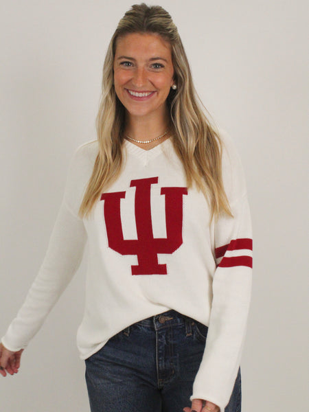 Indiana IU Cream & Crimson Varsity Crewneck Sweater