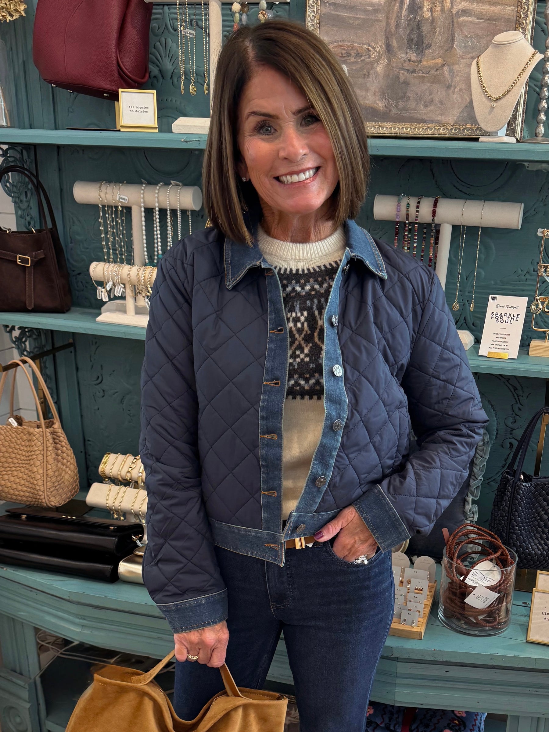 J Society Quilted Denim Trim Jacket