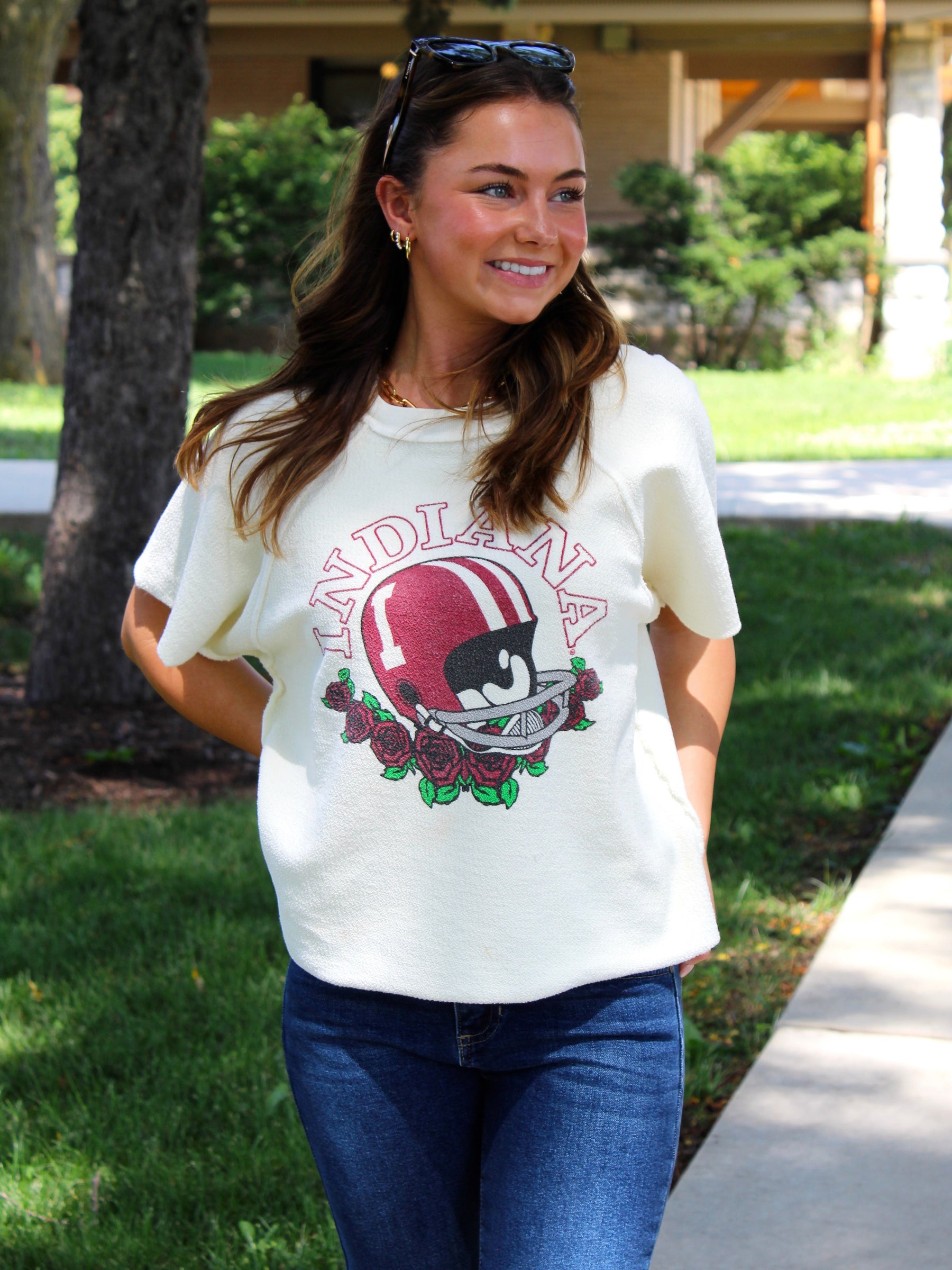 Custom Indiana Football Reverse Terry Slub Short Sleeve Crew